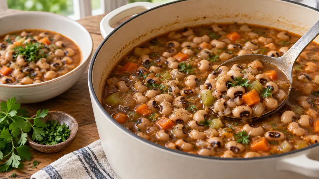 black eyed peas recipe showing creamy tender black-eyed peas with their distinct dark eyes