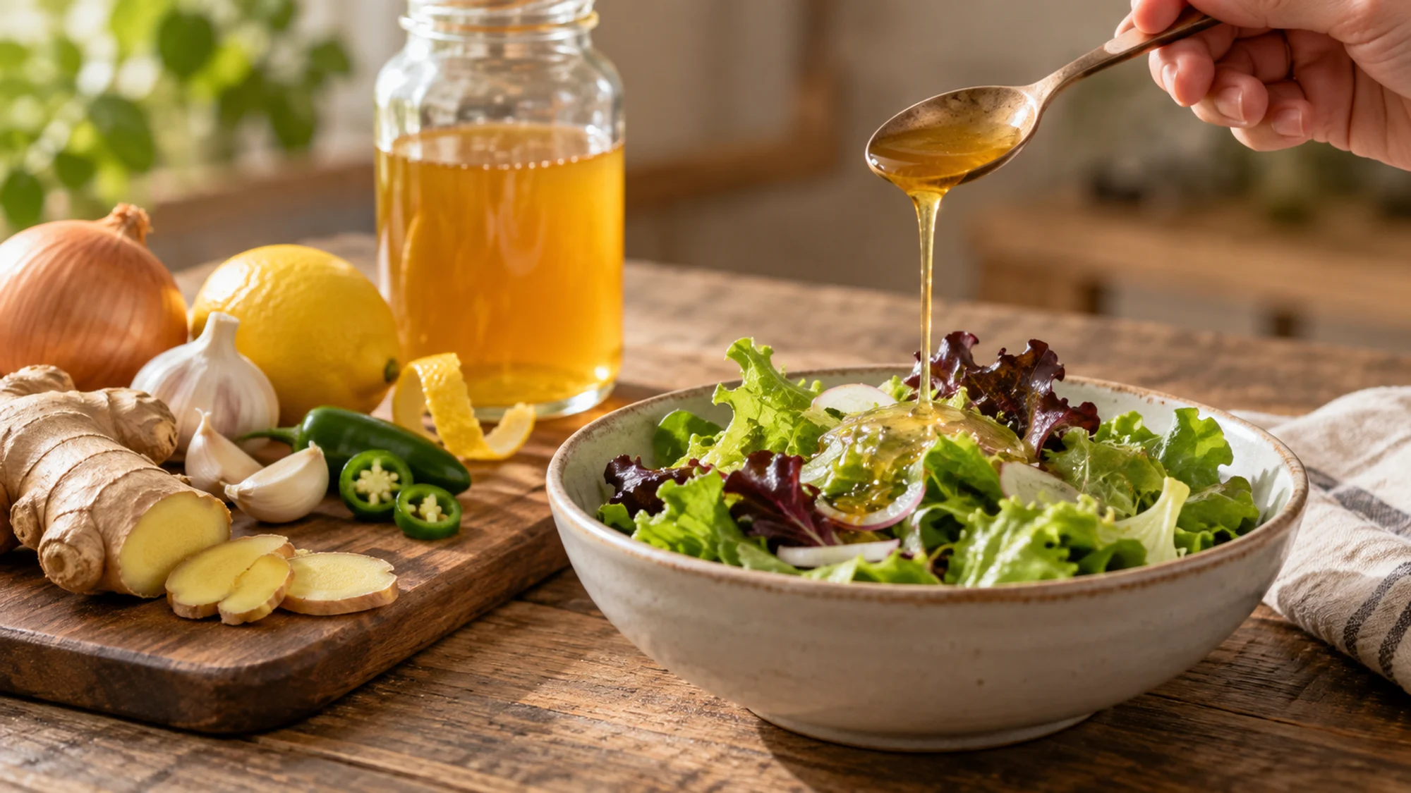 Fire cider drizzled as a salad condiment