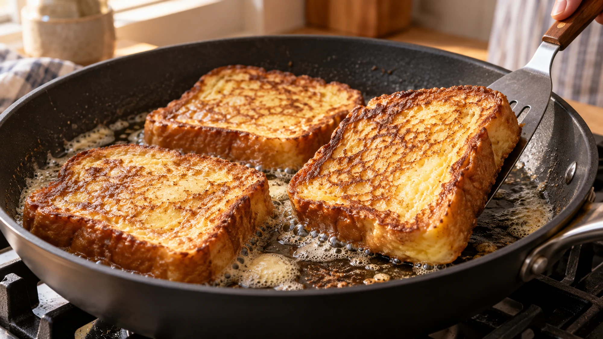 French toast with berries showing a soft, fully cooked center