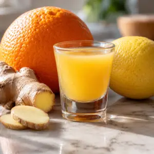 Ginger shot with orange lemon and ginger