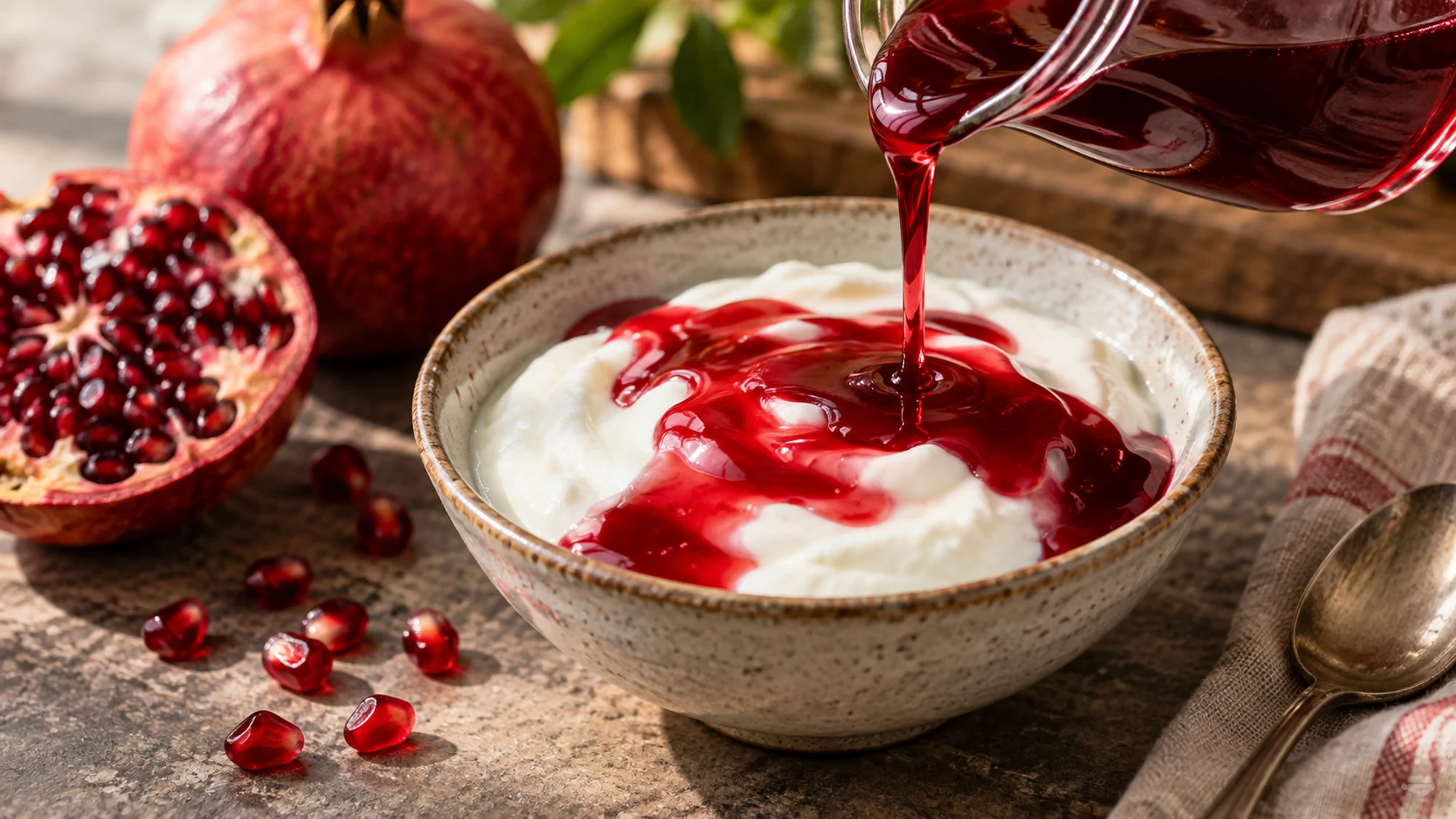 Grenadine poured over plain yogurt