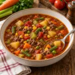 Hamburger vegetable soup with tender vegetables