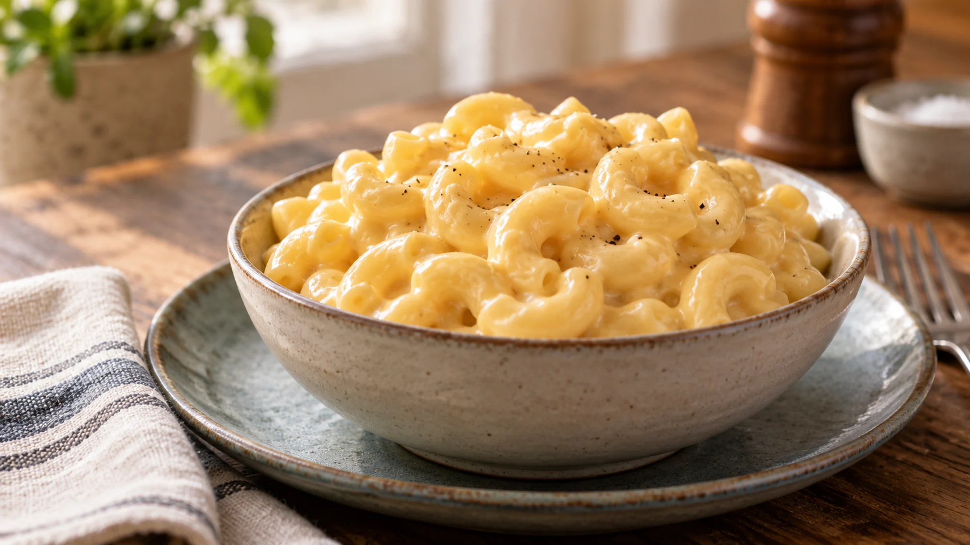 Creamy elbow macaroni in cheddar sauce