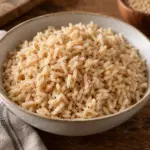 Tender separate grains of cooked brown rice