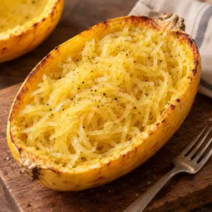 Roasted spaghetti squash with olive oil salt and pepper