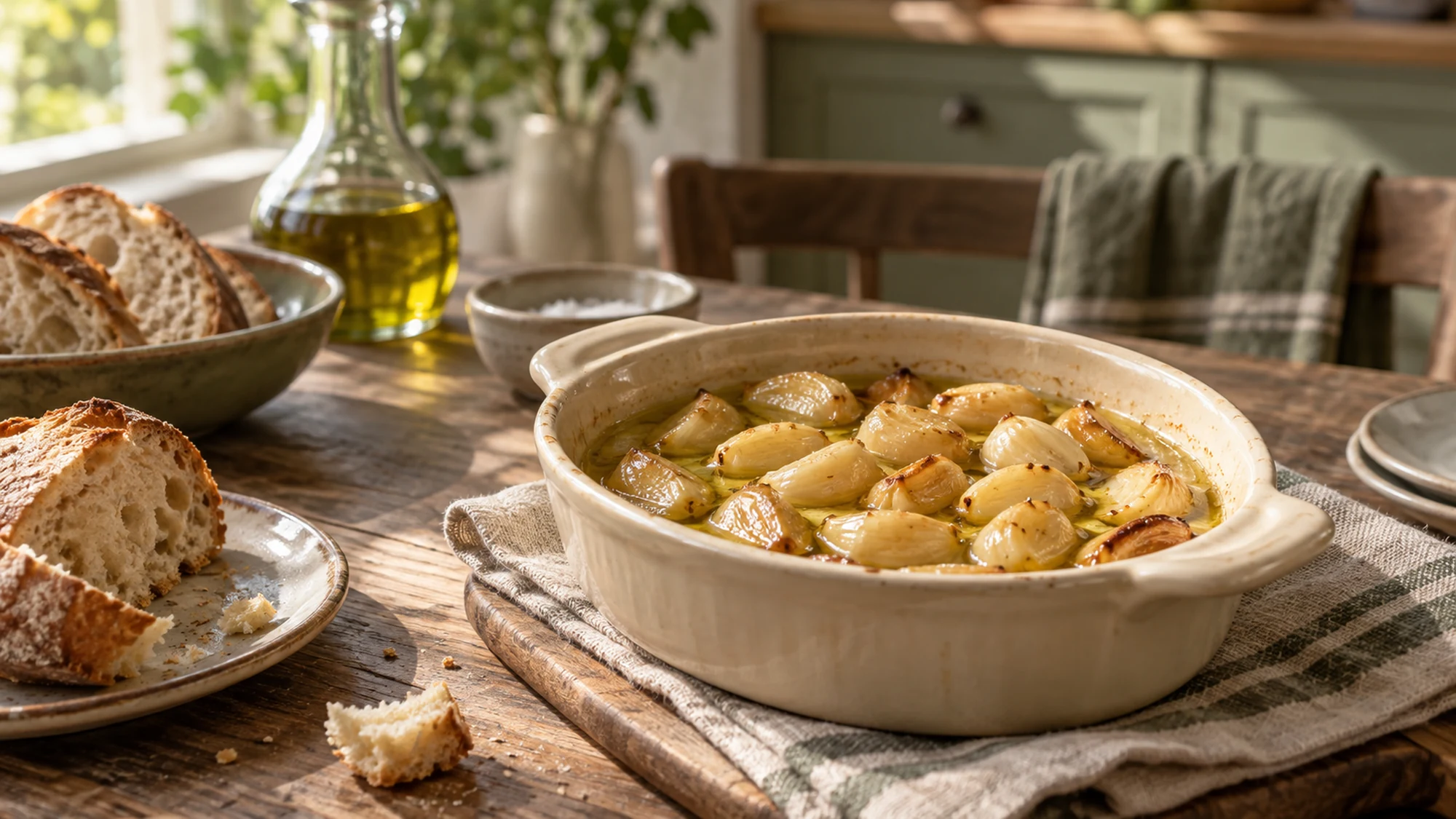 Serving arrangement for garlic confit.