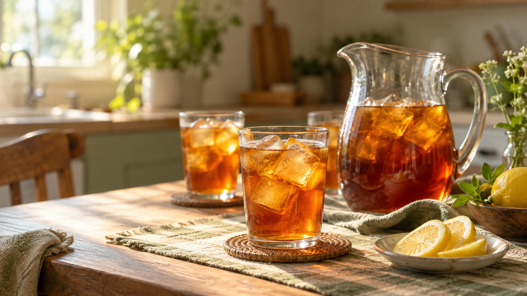 Serving arrangement for iced tea.