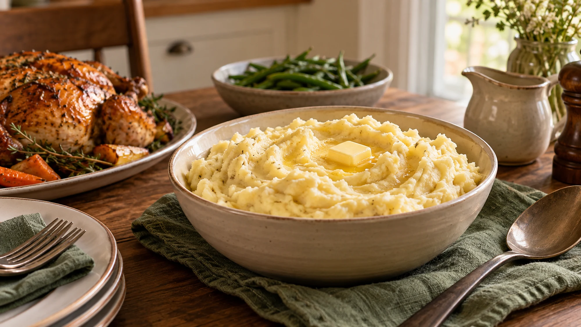 Serving arrangement for mashed potatoes.