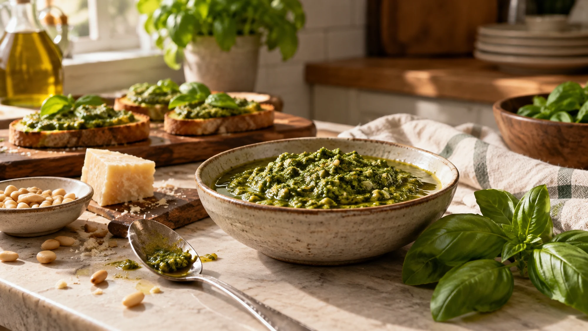Serving arrangement for pesto.