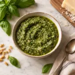 Square photograph of the finished pesto.