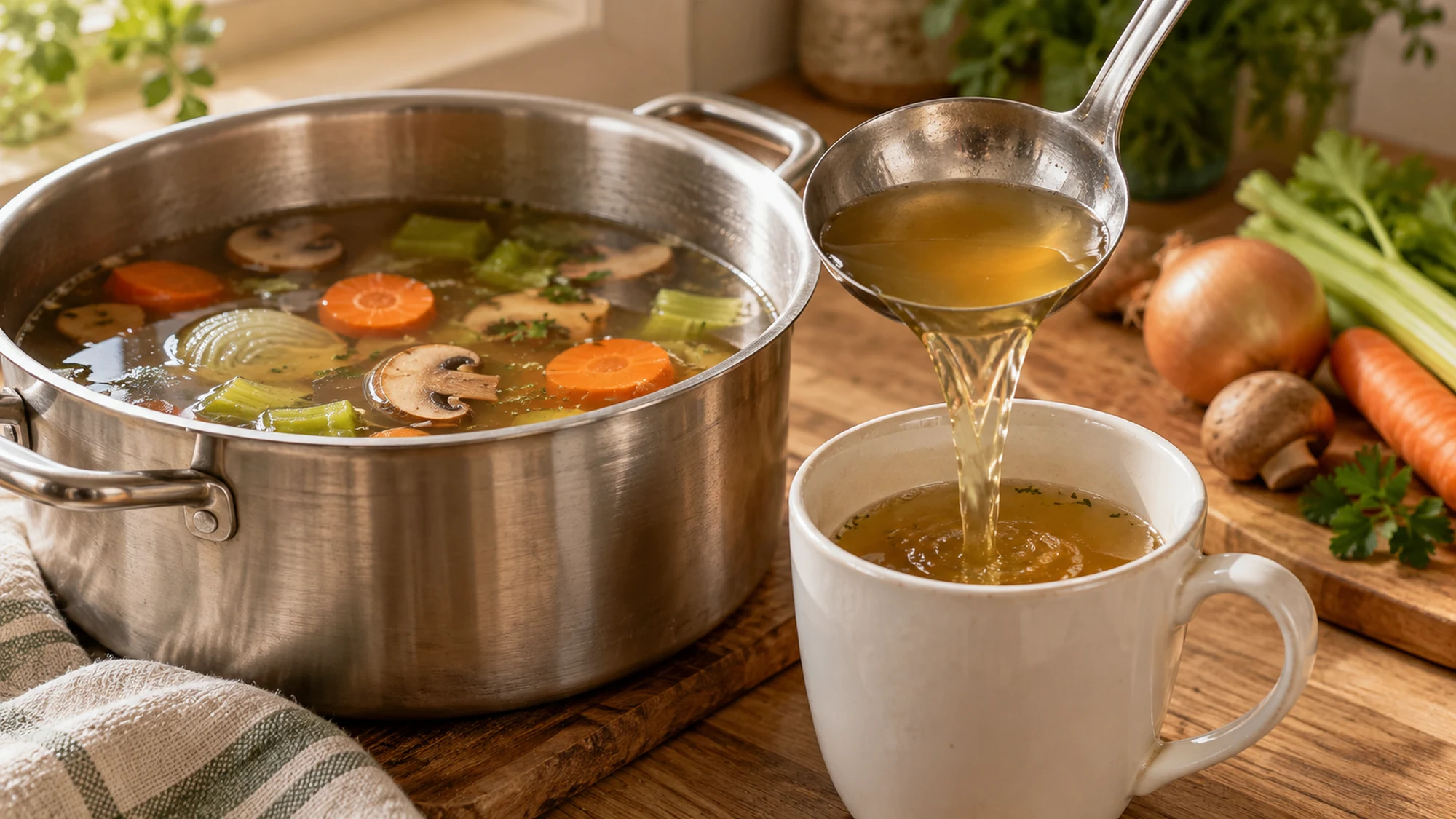 Close-up texture of vegetable stock.