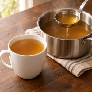 Square photograph of the finished vegetable stock.