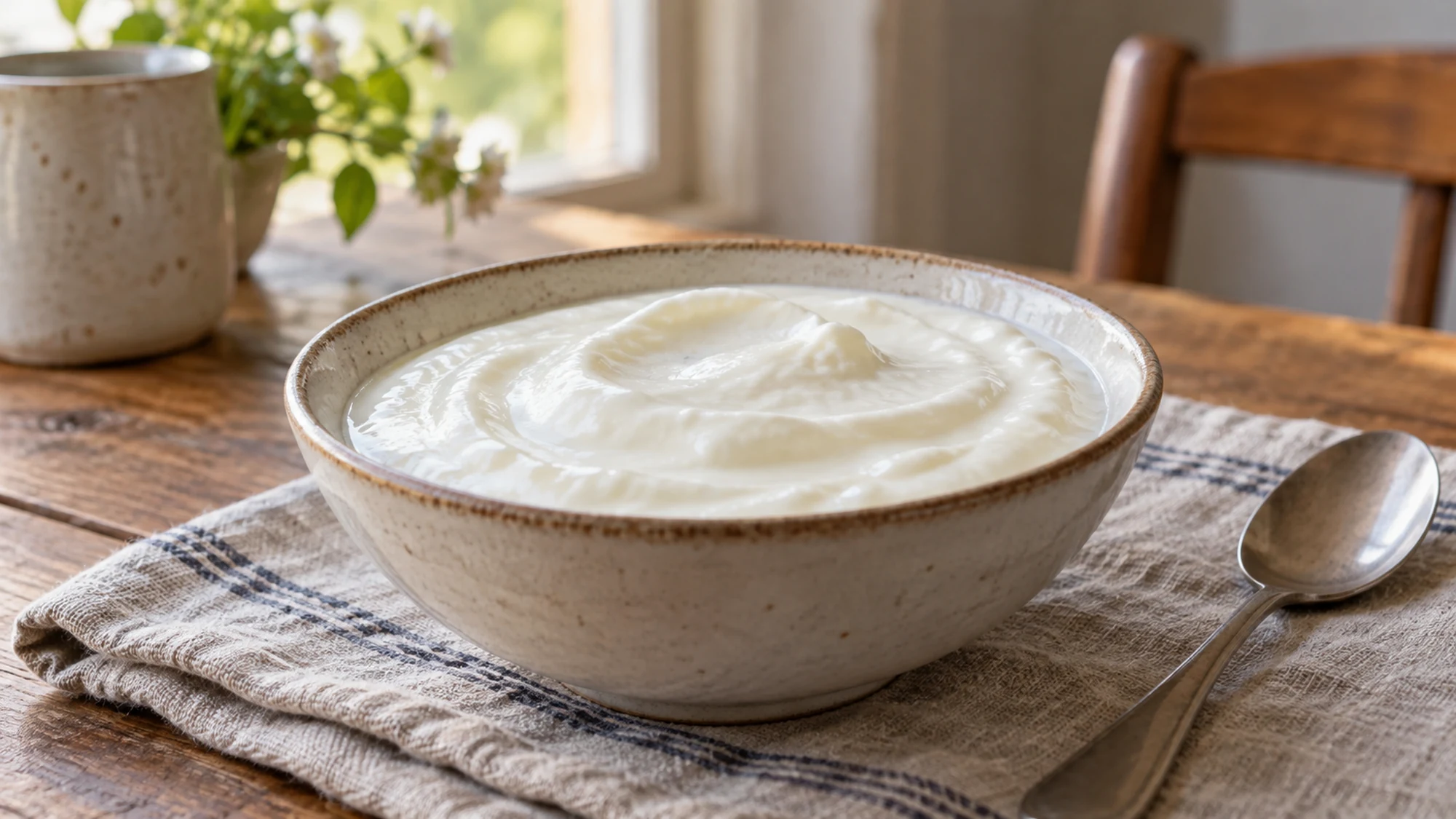 Plain homemade yogurt ready to serve cold