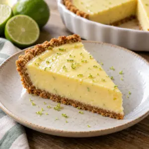 Square close view of tangy Key lime pie with a graham crust