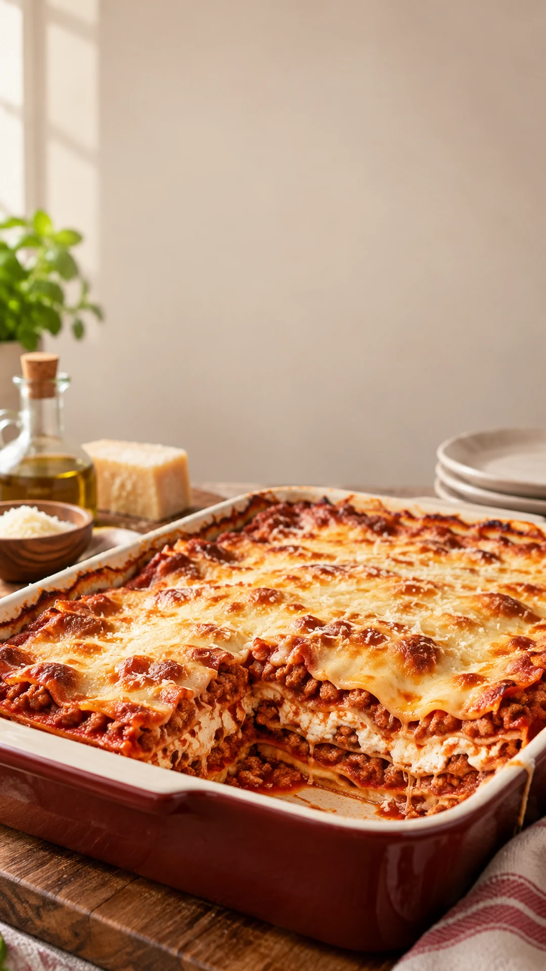 Finished rich beef lasagne for the story opening