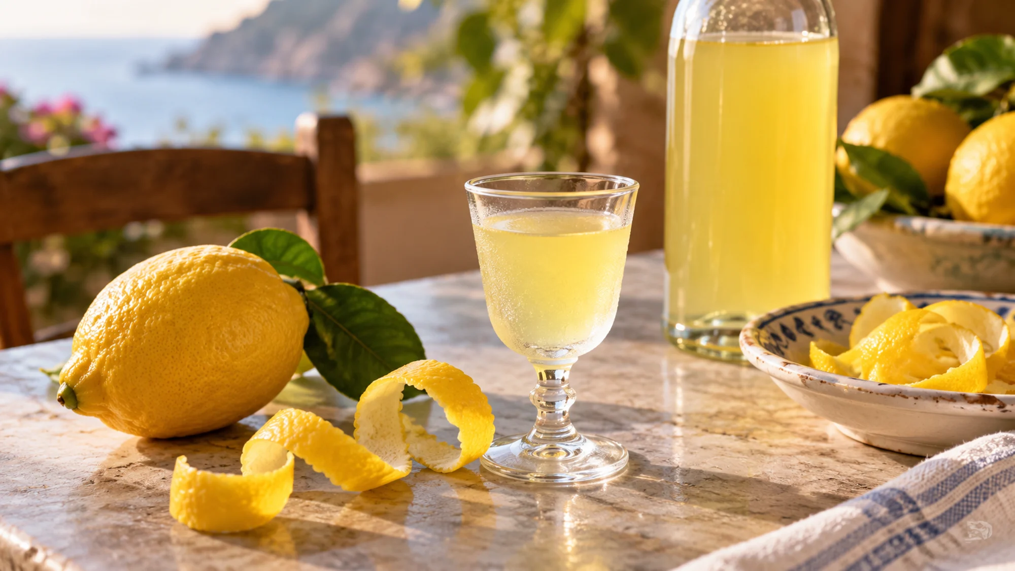 Small glass of lemon peel limoncello