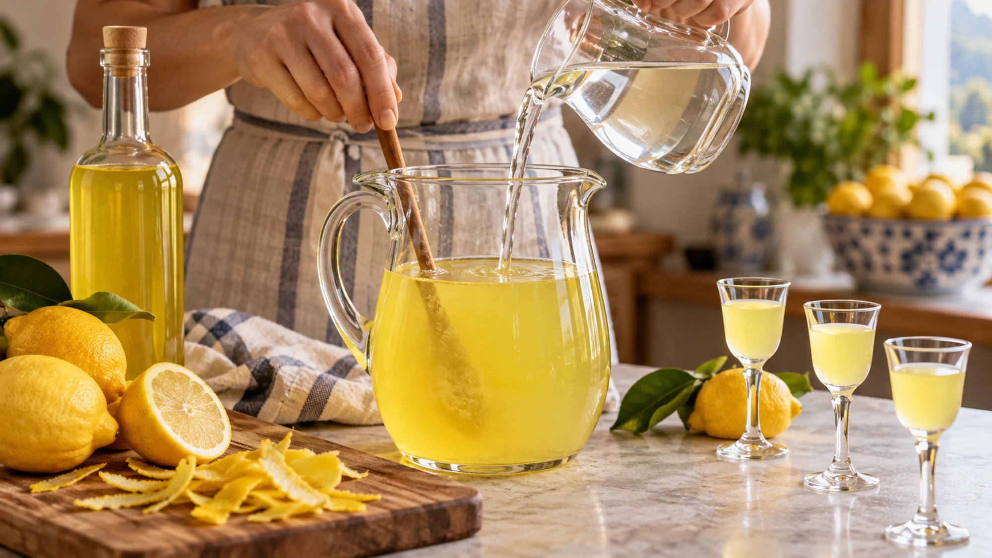 Cooled sugar syrup mixed with strained lemon vodka
