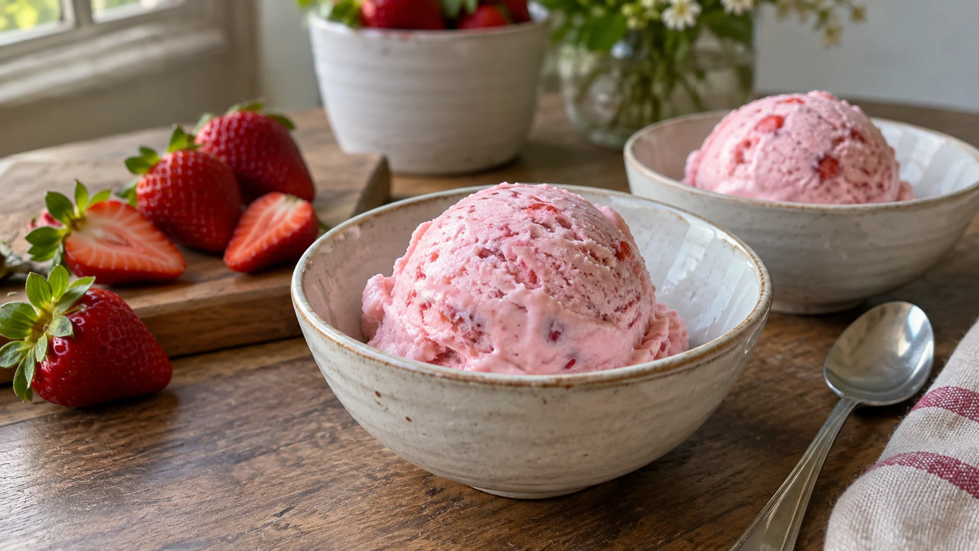 Two modest portions of low calorie ice cream ready to serve