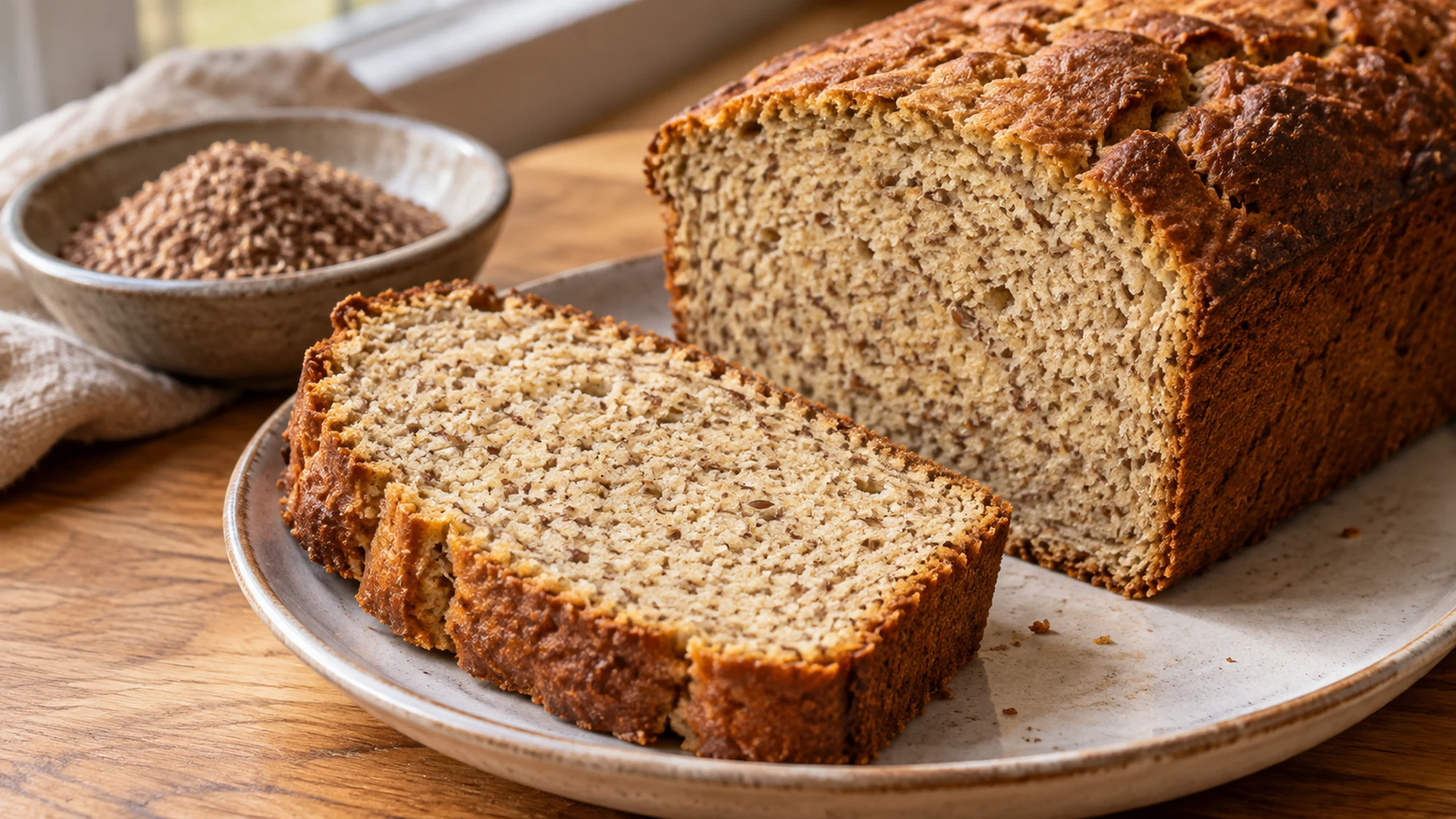 Serving detail showing the texture of low carb bread