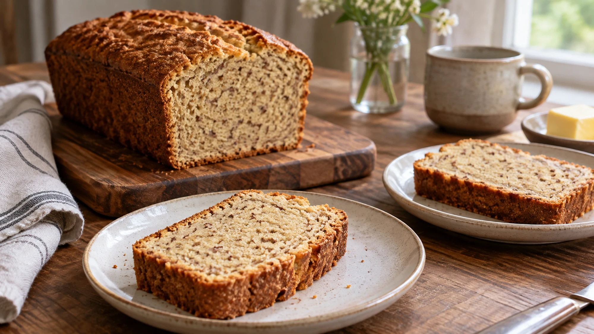 Two modest portions of low carb bread ready to serve
