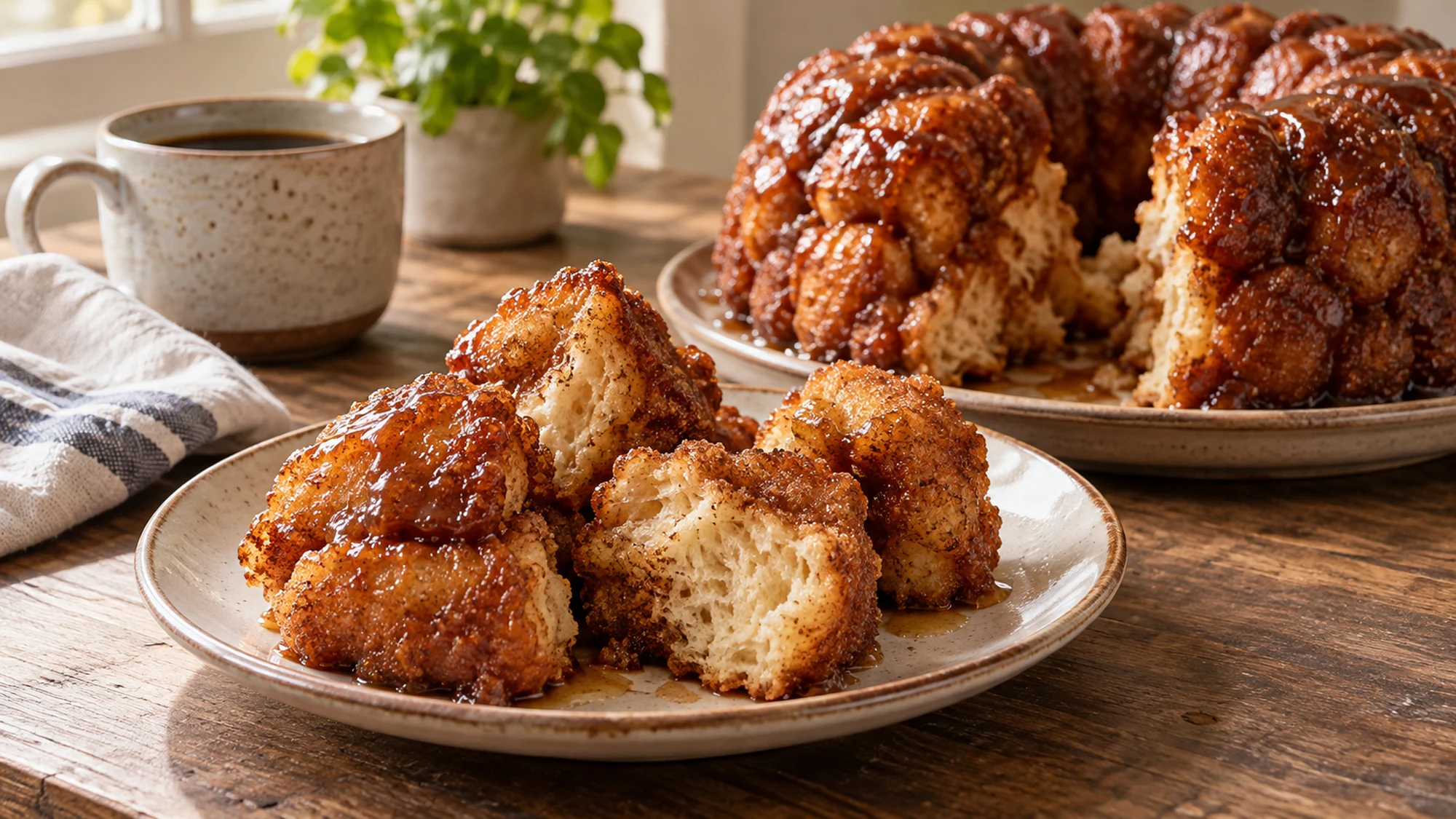 Warm pull-apart monkey bread on a plate