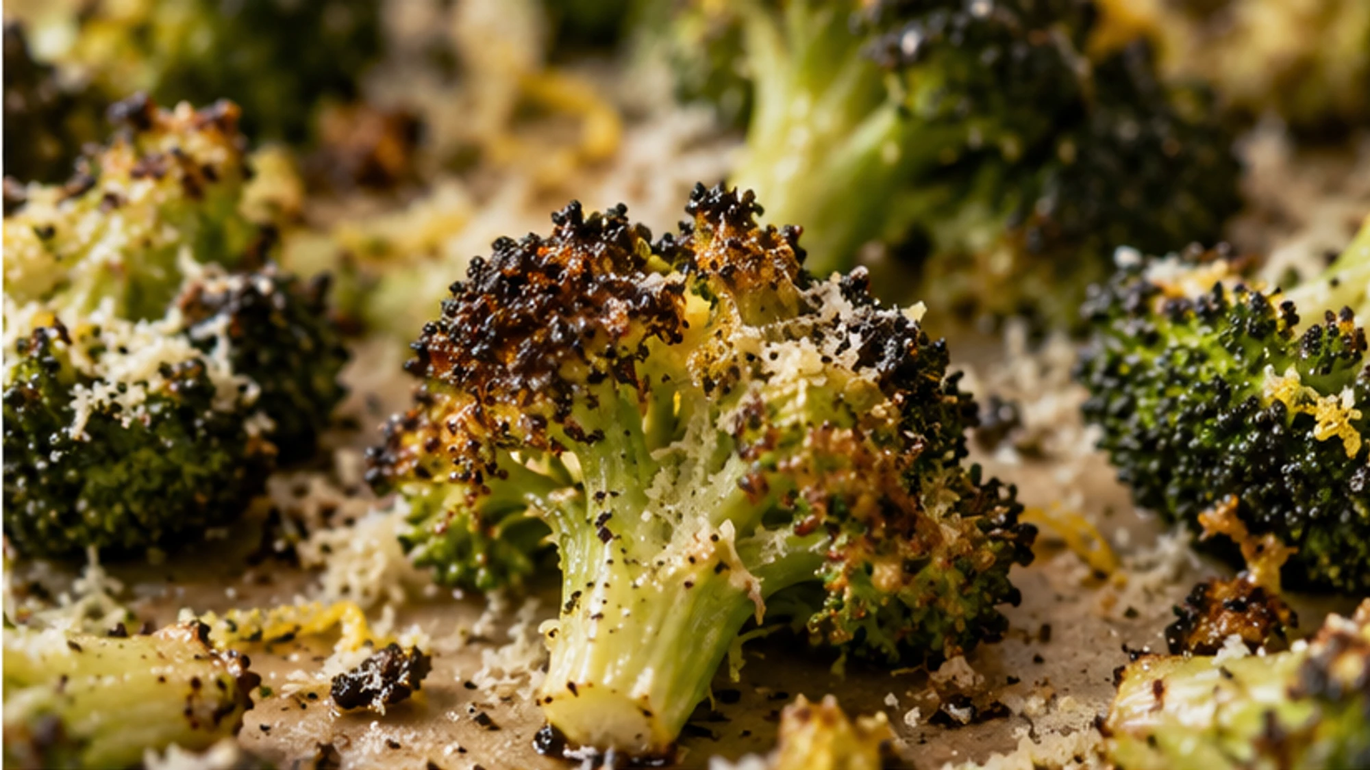 Thawed frozen broccoli florets patted dry before roasting.