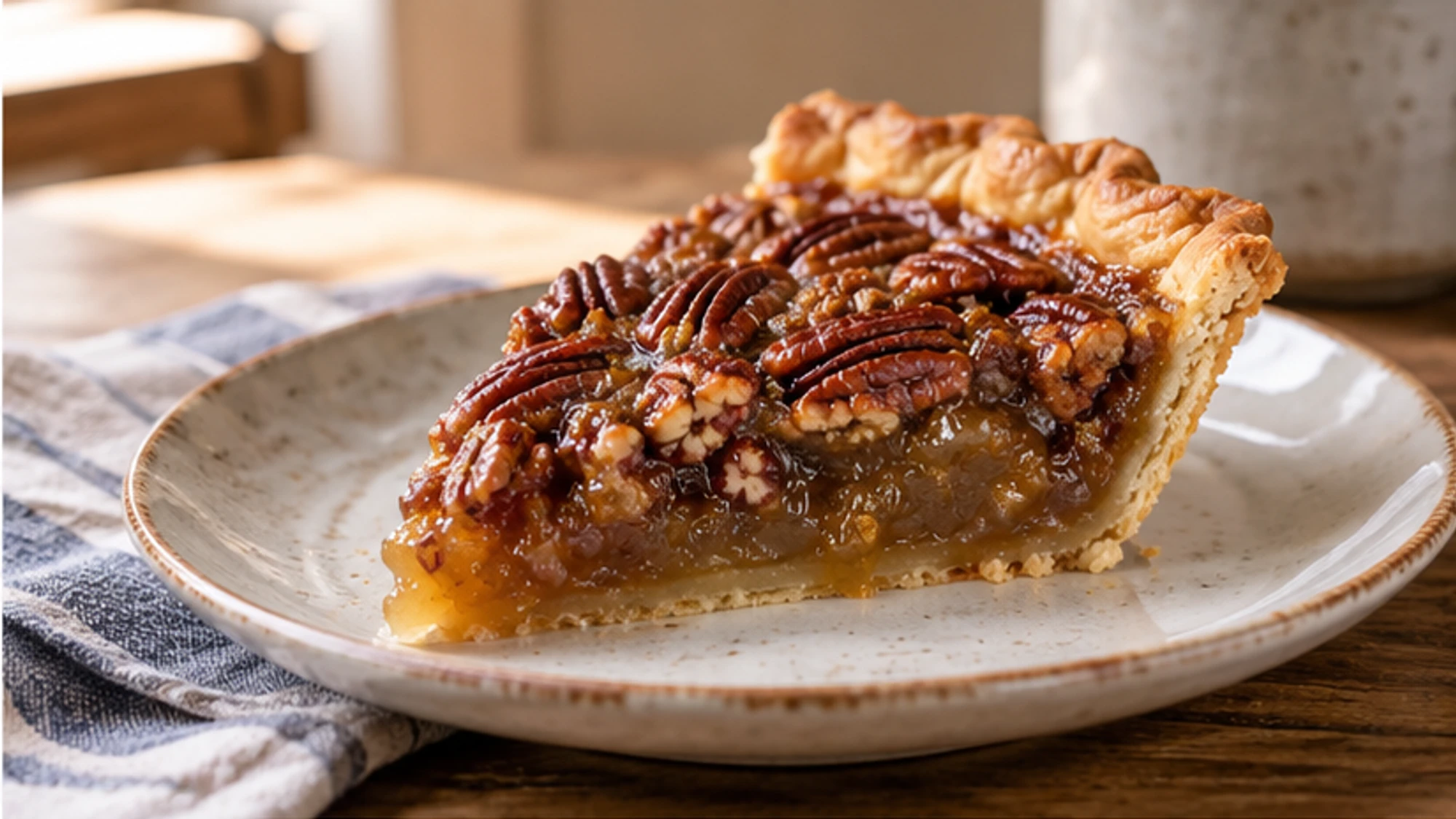Pecan pie filling with pecan halves ready to pour into a deep-dish crust.
