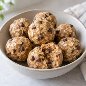 Square recipe card photo of protein balls
