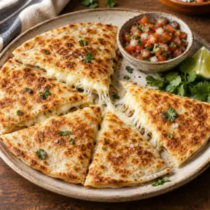 Square close-up of the finished quesadilla recipe.