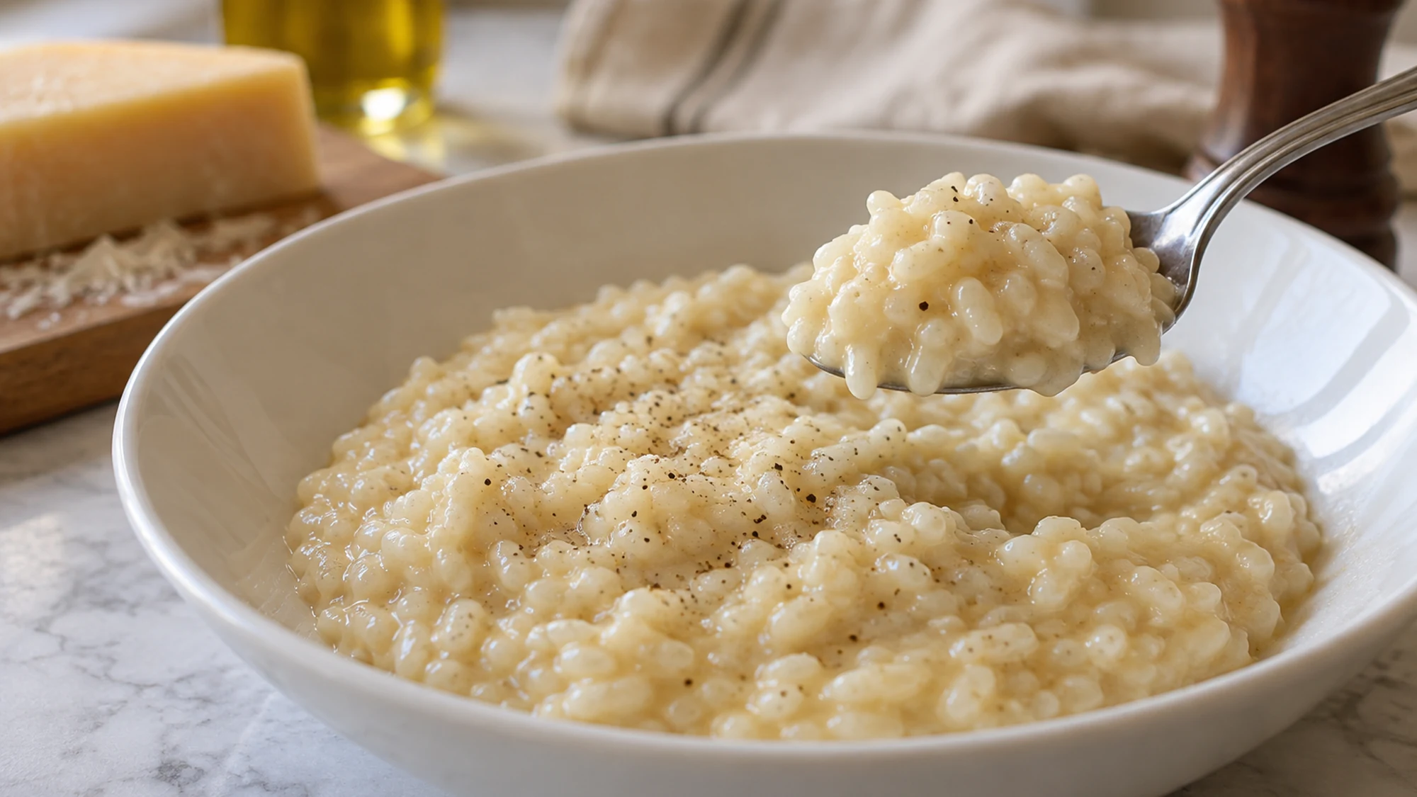 A spoonful of creamy Parmesan risotto.