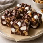 Square recipe card photo of rocky road squares