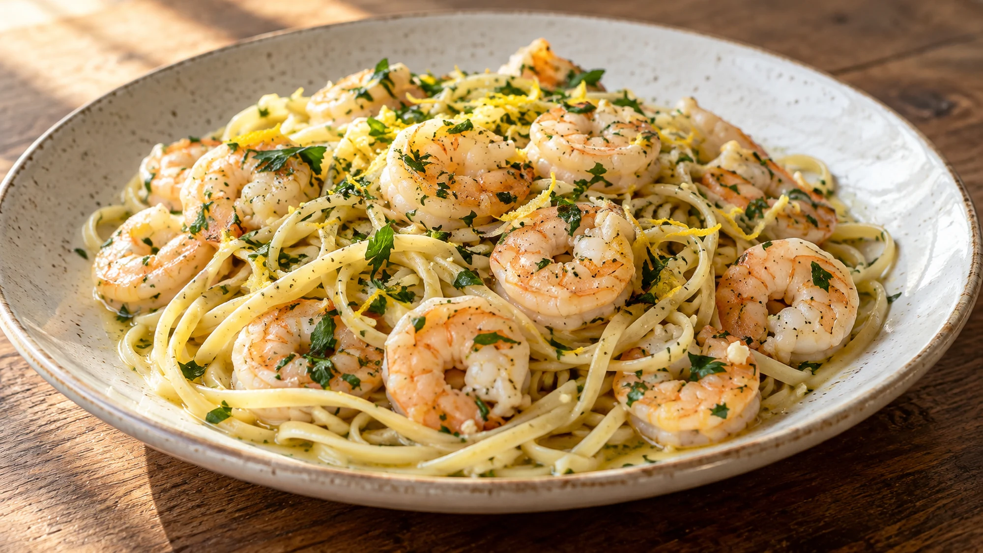 scampi arranged for serving on a simple home table.