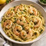 Square close-up of the finished scampi.