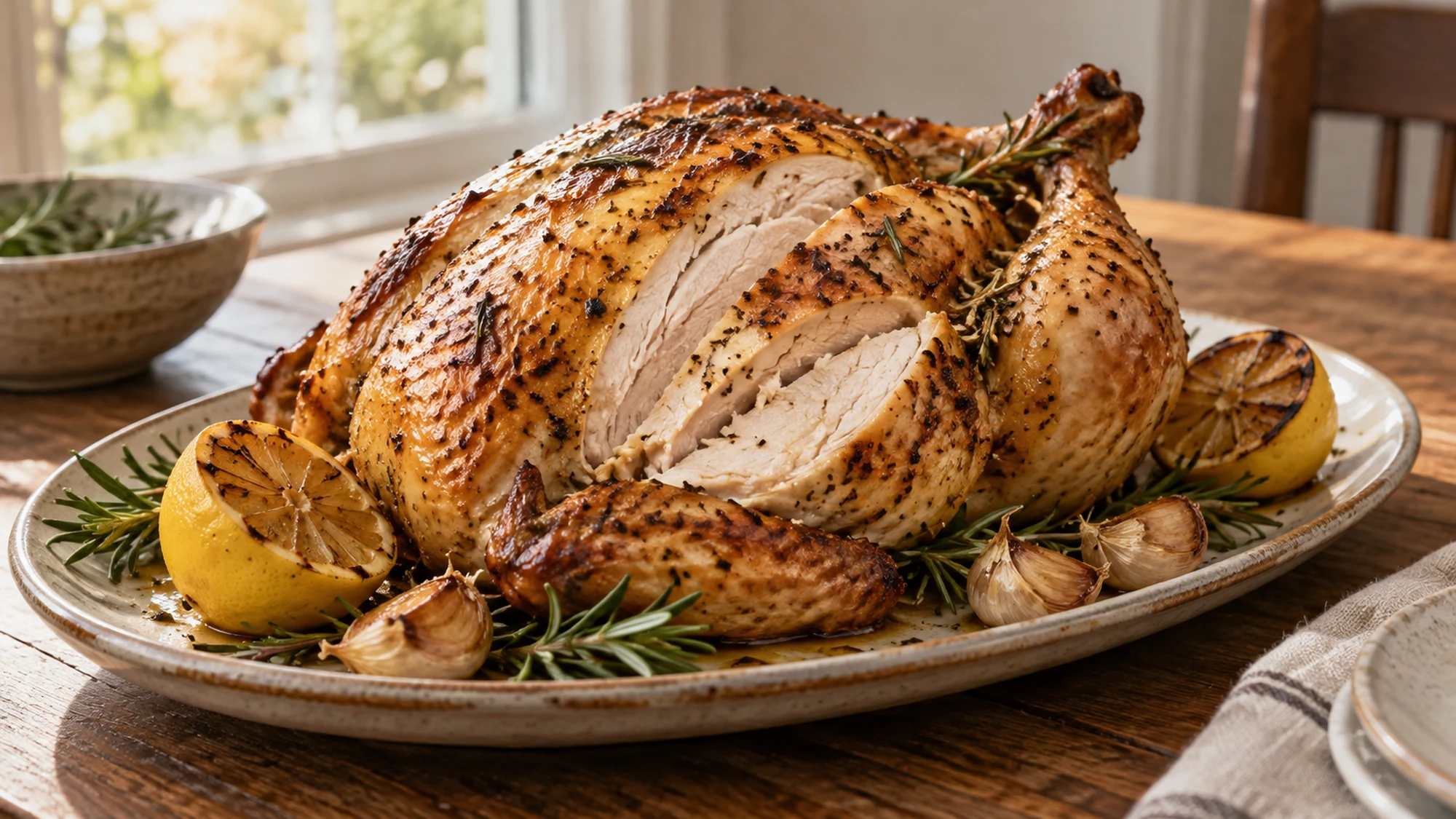 A plated serving of lemon-rosemary roast chicken